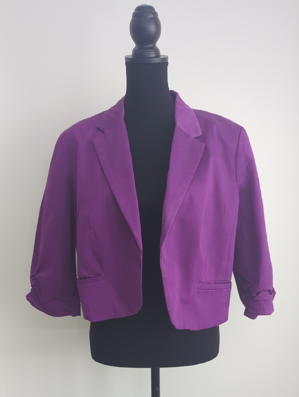 Worthington Purple Cropped Blazer Ruched Three-Quarter Sleeve XL